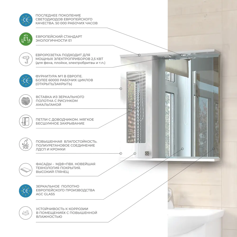 Шкаф зеркальный подвесной «Мальта» 65x70 см цвет белый VIGO STLM-2034490 - Вид №6