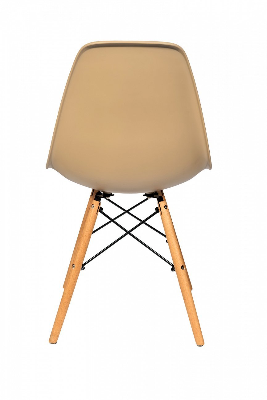 Стул со спинкой бежево-серый с деревянными ножками Eames EAMES ДИЗАЙНЕРСКИЕ, EAMES DSW 00-3882025 Бежевый;серый  - Вид №1