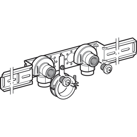 GEBERIT 632.871.00.2 Водорозетка Geberit 90° с наружной резьбой MF 1/2", предустановленная, проходная, с хомутом отводящей трубы  - Вид №1