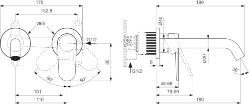 Настенный однорычажный смеситель для раковины Ideal Standard La Dolce Vita ARCH-00114939 - Вид №5