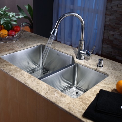 KHU123-32-KPF2220SN-KSD33BN Накладная раковина на столешницу  прямоугольная Krausru  - Вид №9