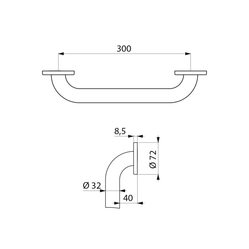 35050S Прямой опорный поручень Basic Ø 32, 300 мм, матовый DELABIE  - Вид №1