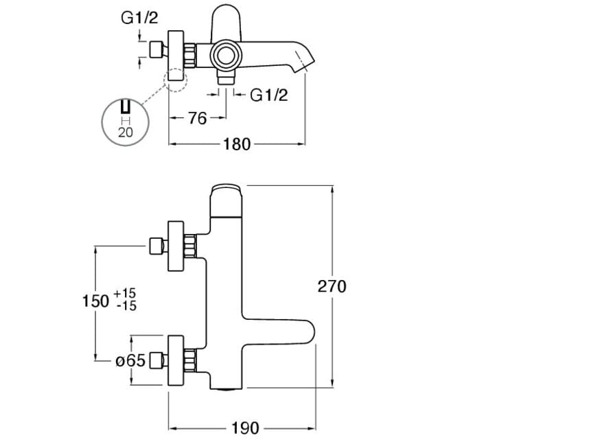Настенный смеситель для ванны с переключателем CRISTINA Rubinetterie бочка ARCH-00115475