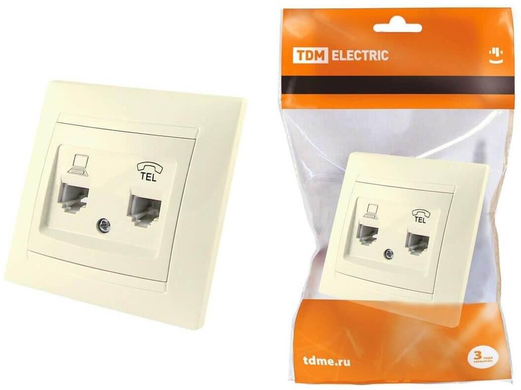 SQ1815-0119 Розетка компьютерная RJ45/телефонная RJ11 слоновая кость TDM Electric Лама