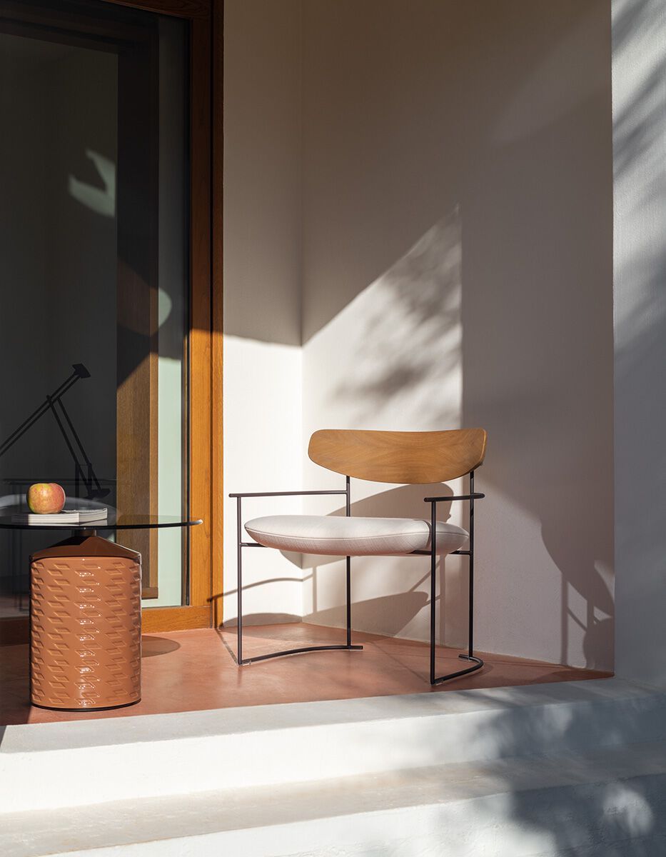 Круглый керамический садовый журнальный столик со стеклянной столешницей Potocco Hishi ARCH-00094840 - Вид №5