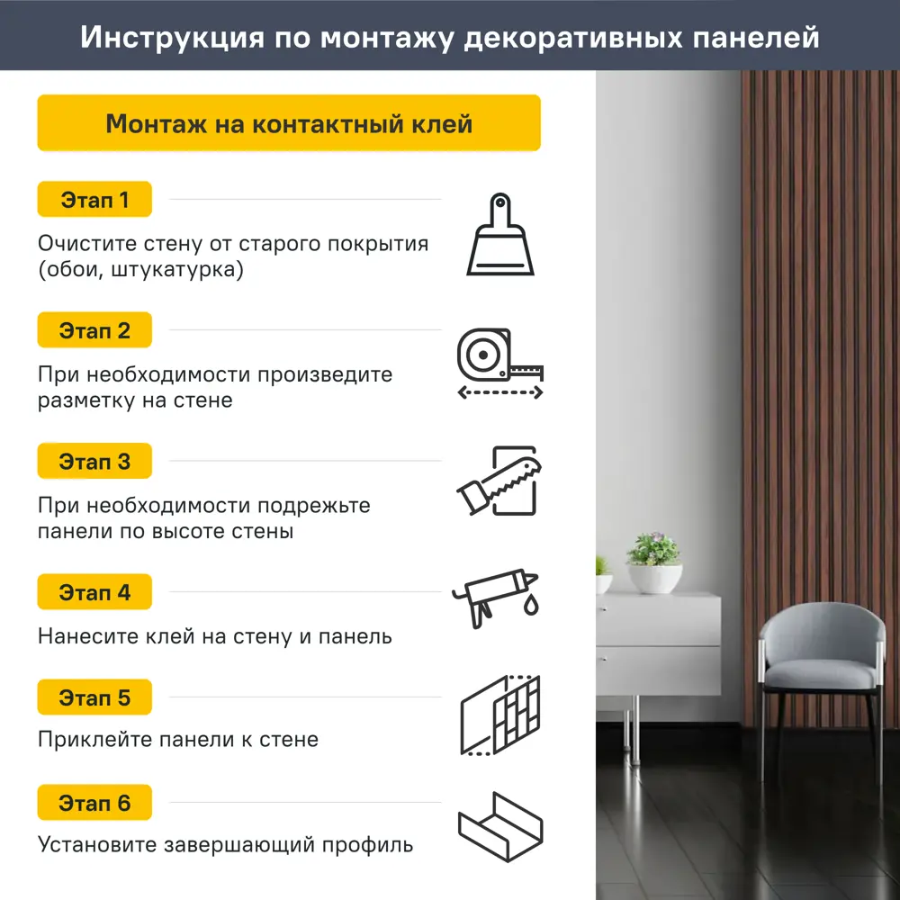 Стеновая панель ПВХ Капелла серый 2700x250x8 мм 0.675 м² 89412156 STLM-2012832 Santreyd  - Вид №7