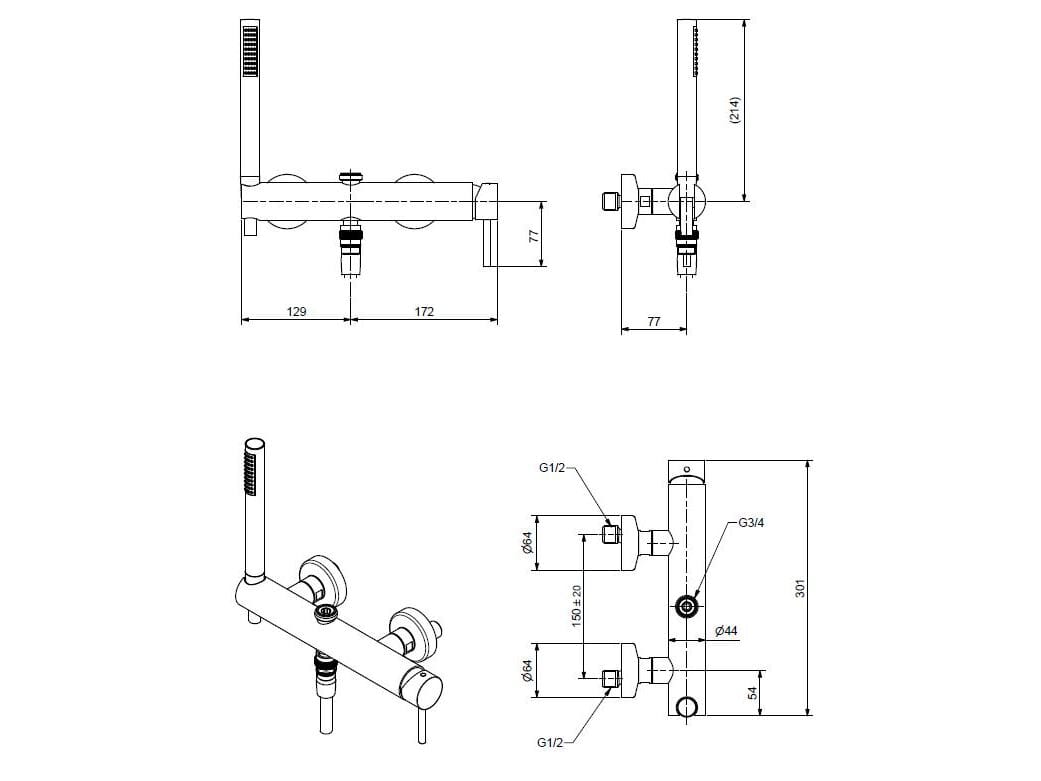 Смеситель для душа из хромированной латуни Bugnatese K-Line ARCH-00042764 - Вид №2