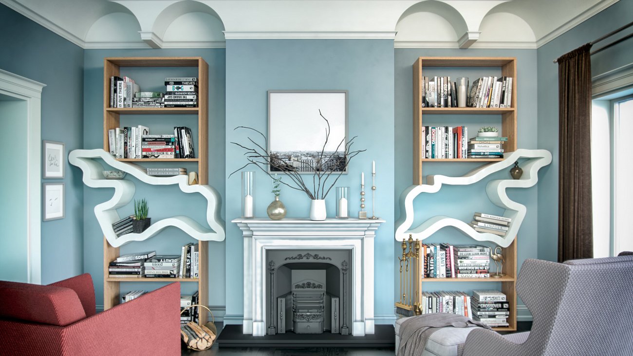 Стеллаж деревянный дизайнерский серый, орех "Крона" от Odingeniy ODINGENIY  178445 Коричневый;серый  - Вид №1