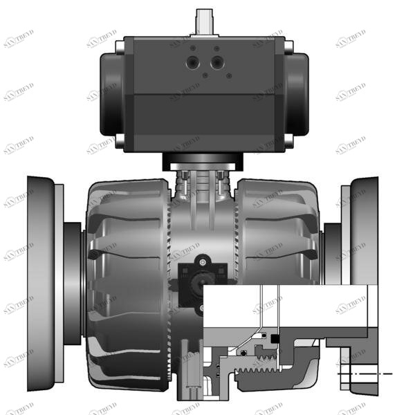 SANIT 221447090300090 2/2-ходовой шаровой кран ВКД, PVC-U, д 75 - 110 г, фиксированный фланец, Д.А 