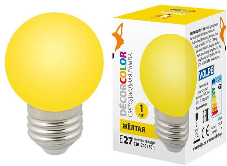LED-G45-1W/YELLOW/E27/FR/С Лампа светодиодная E27 1W желтая UL-00005649 Volpe LED-G45