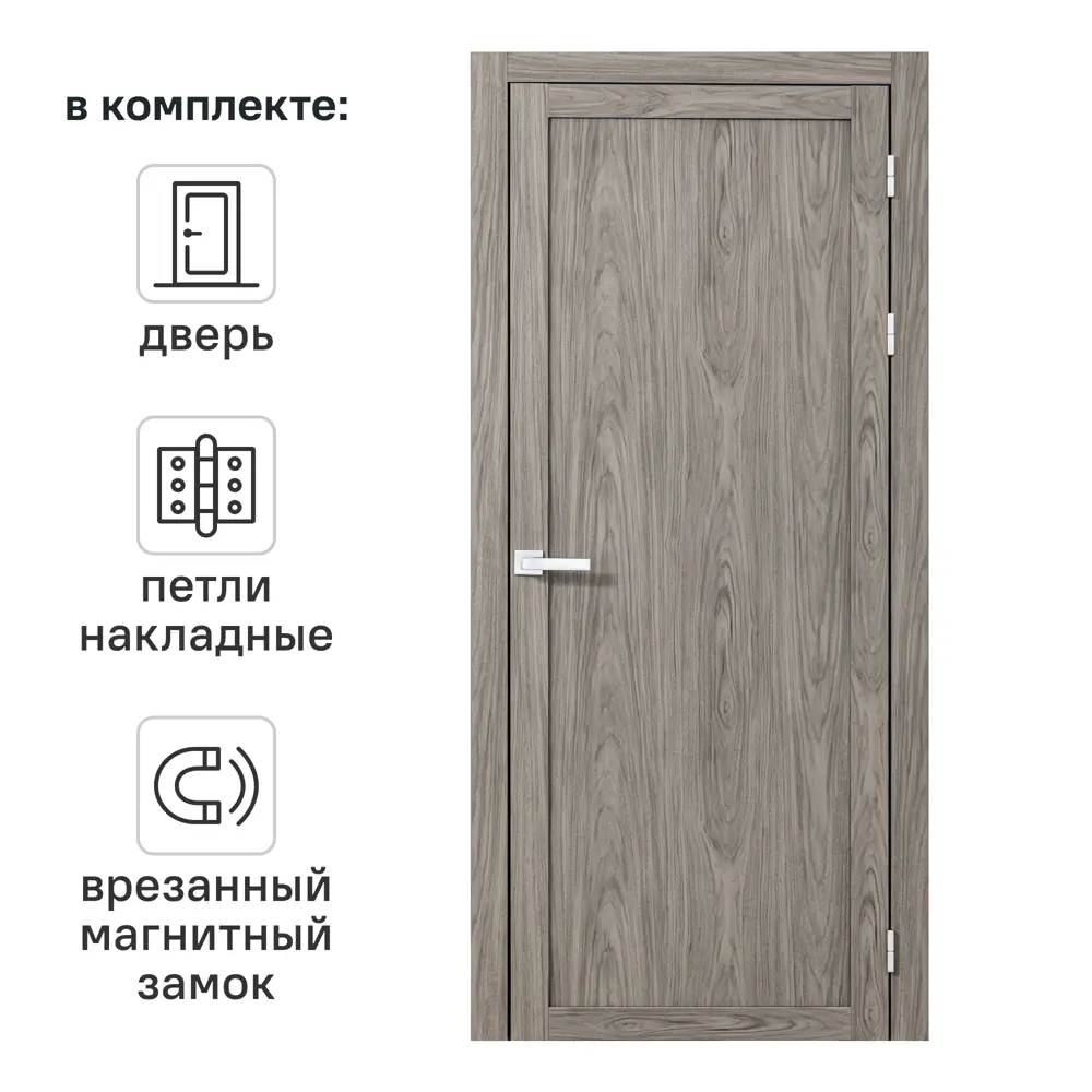 Дверь межкомнатная глухая Корсика 80x230 см полипропилен цвет орех текстурный с замком и петлями 89446420 STLM-2061069 PORTIKA 