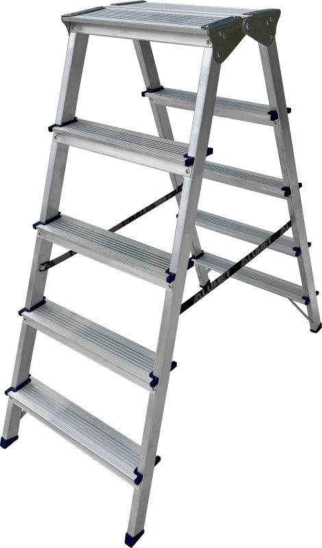 Двухсторонняя стремянка алюминиевая c широкой верхней ступенью 260 мм. 5ст.