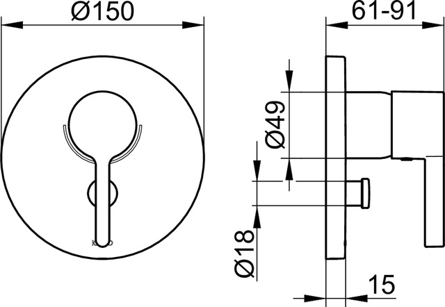51572010181 Встраиваемый Однорычажный смеситель ванна/душ KEUCO Edition 400 - Вид №2