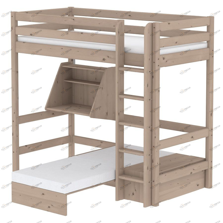 Кровать Flexa Classic Casa высокая со встроенным спальным модулем и столом, коричневая, 190 см 90103331101