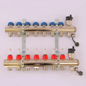 Коллекторная группа TOPWAY с термостатическими вентилями и расходомерами с резьбой под евроконус EMMETI 1"x3/4"ЕК 7 выходов