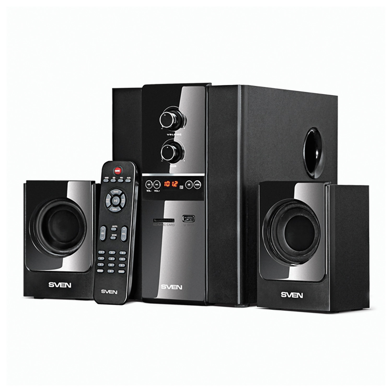 SV-01301820BK ms-1820 чёрный, акустическая система 2.1, мощность(rms):18вт+2х11 вт, fm-тюнер, usb/sd, дисплей, пду Sven Santreyd  - Вид №1