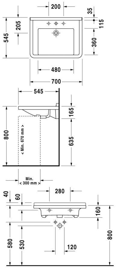 030970 Подвесная раковина настенная овальная Duravit Starck 3 белая - Вид №1