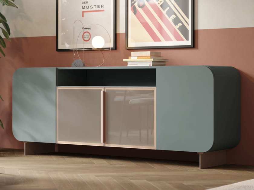 Шкаф из дерева и стекла с распашными дверями Giessegi Fifty Glass ARCH-00055376