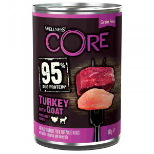 ПР0053615 Корм для собак Core 95 индейка с козлятиной и сладким картофелем банка 400г Wellness