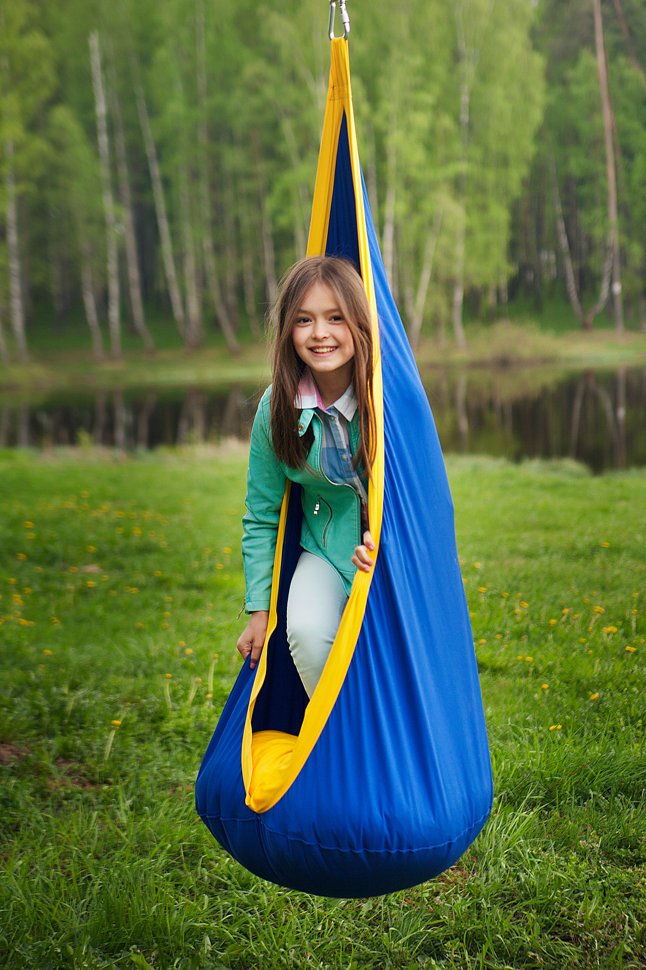 Подвесное кресло-кокон сине-желтое ПОКАЧАЙКА  326709 Синий Santreyd  - Вид №6