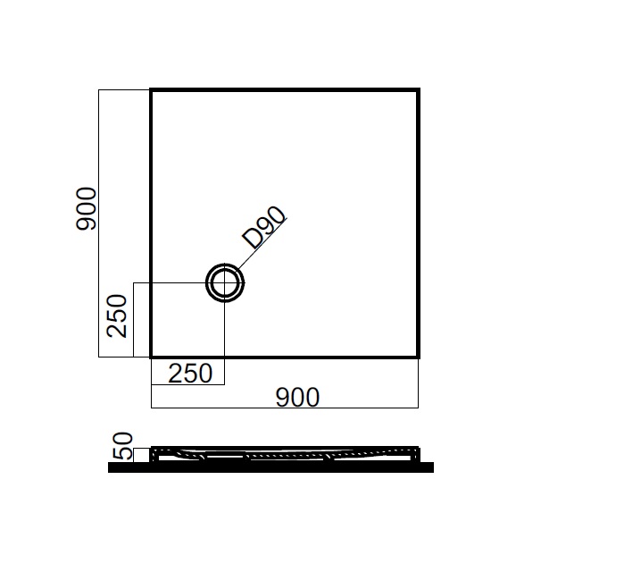 W7AT-MSS0-090W Поддон Slim Square без бортика иск.мрамор 900*900*50 мм белый без сифона шт AM.PM Spirit - Вид №1
