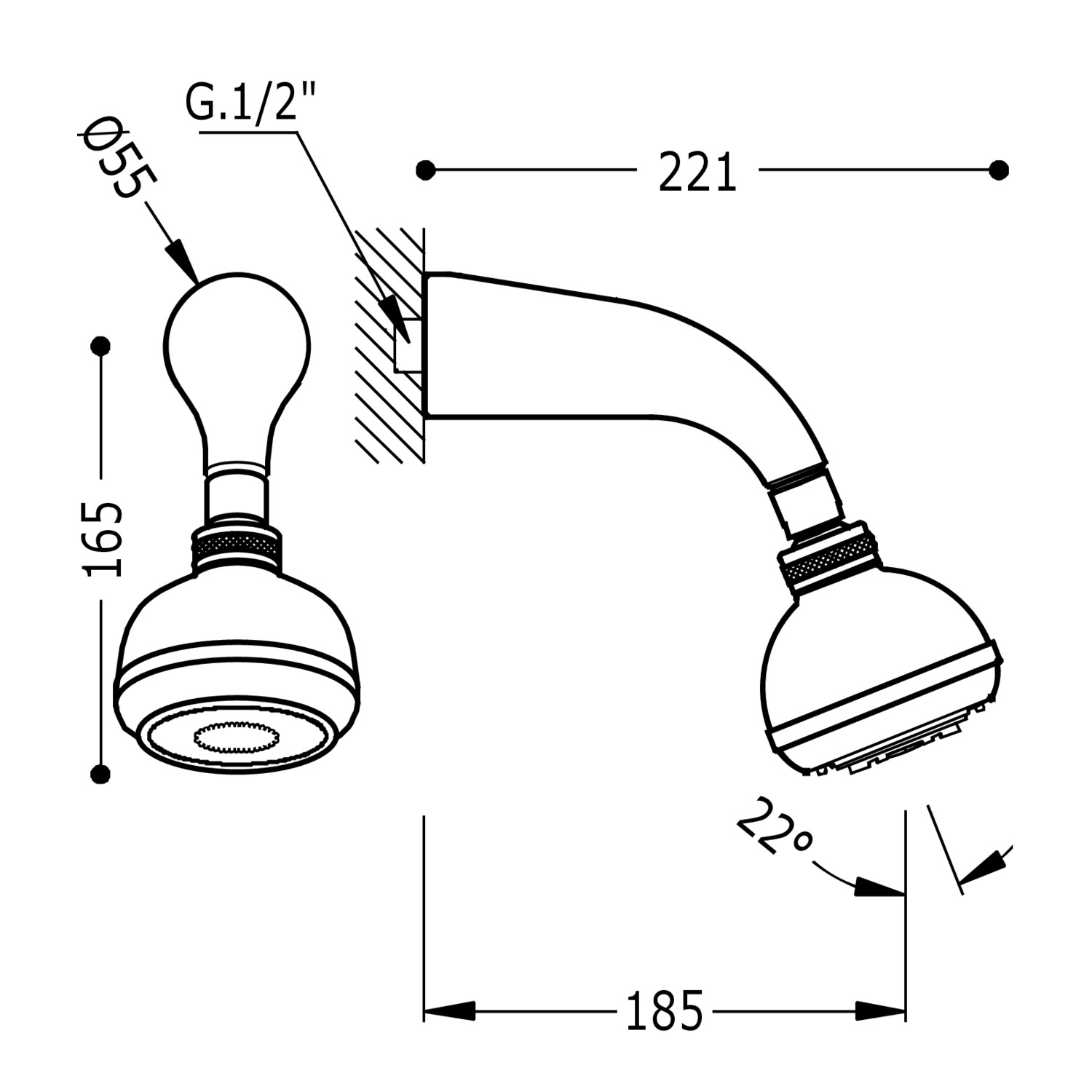 Настенный кронштейн с регулируемой насадкой для душа-134818 TRES Showers - Вид №1