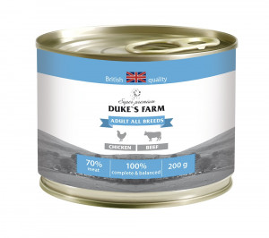 ПР0031927 Корм для собак DUKE"S FARM курица, говяжьи потрошка конс. 200г DUKE'S FARM