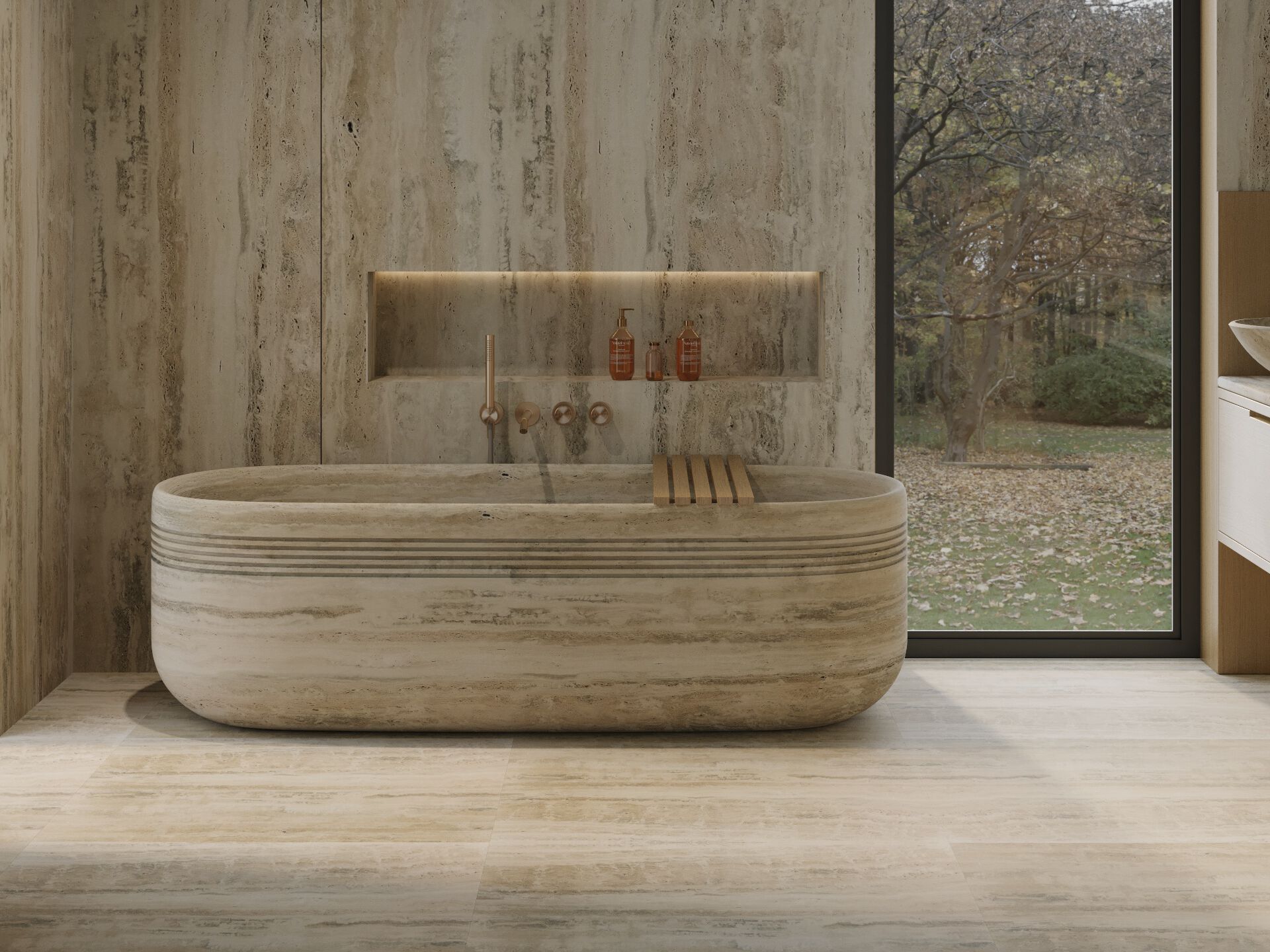 Ванна в центре комнаты из травертина Maami Home MARE ARCH-00127300