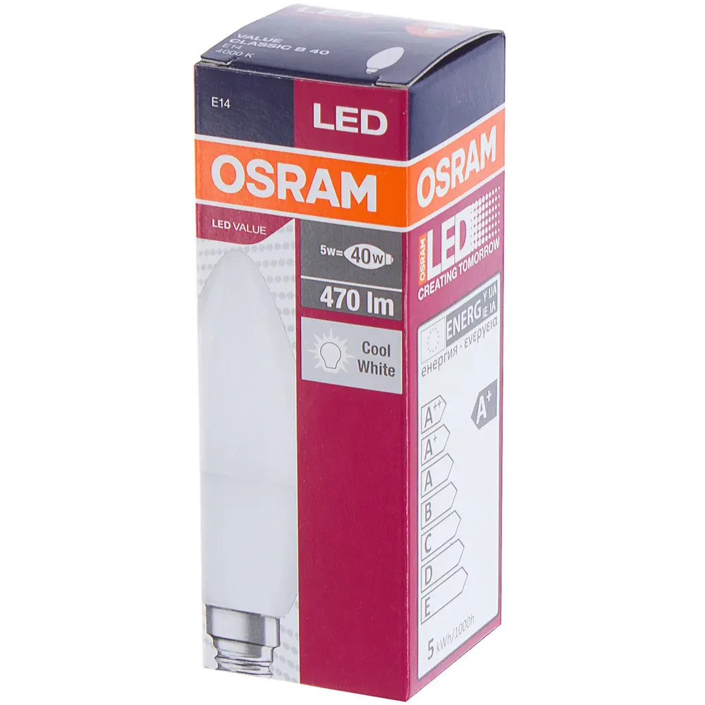 Лампа светодиодная свеча E14 5 Вт 470 Лм, свет холодный OSRAM STLM-2164112 - Вид №1
