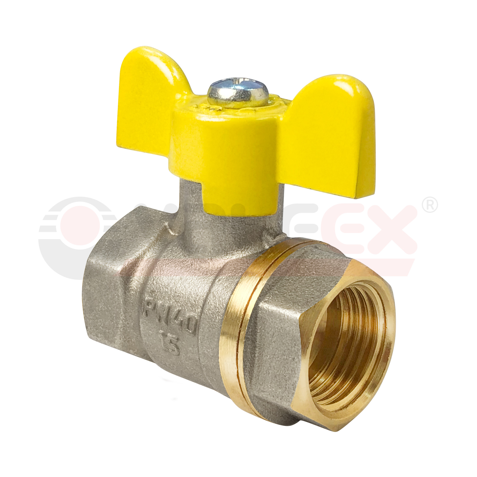 VF.277.NB3.012 Valfex Кран шаровой (с никелевым покрытием) для газа, ручка-бабочка (внутр.-внутр.)  1/2" 