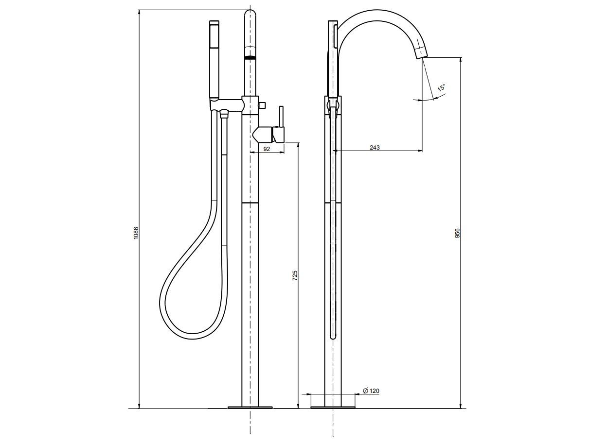 Однорычажный смеситель для ванны с ручным душем Rubinetterie Frattini Pepe XL ARCH-00061708 - Вид №12