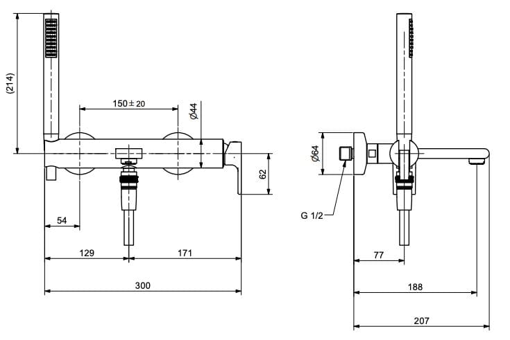 Настенный смеситель для ванны с ручным душем Bugnatese Simple ARCH-00084656 - Вид №1