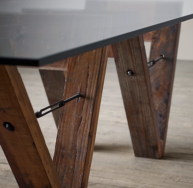 Обеденный стол стеклянный на двойном деревянном основании 182 см Wood and Glass ICON DESIGNE WOOD AND GLASS 178146 Коричневый;прозрачный  - Вид №2