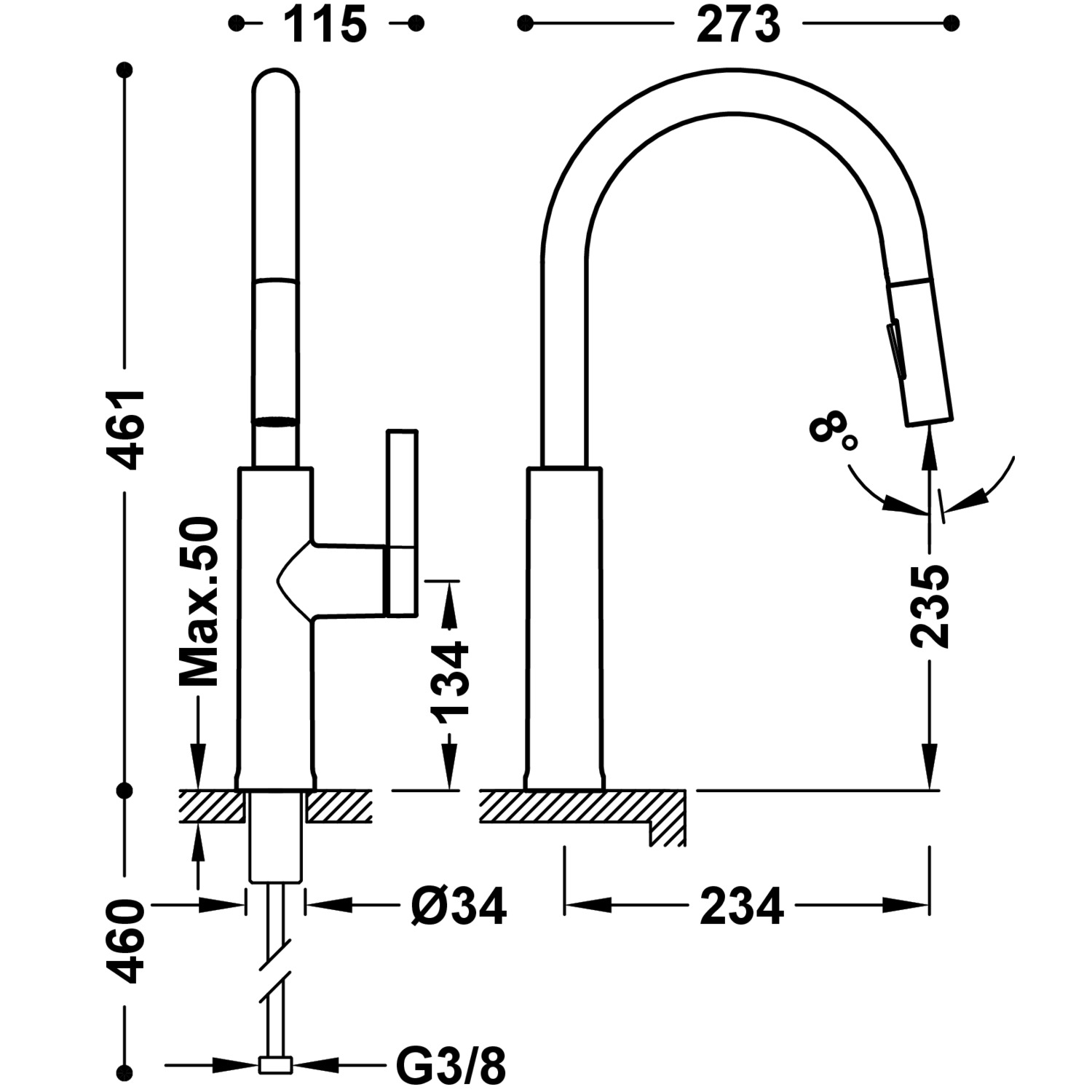 КУХОННЫЙ однорычажный смеситель со съемным носиком и 2 видами струи для кухни-23043804 TRES Kitchen - Вид №1