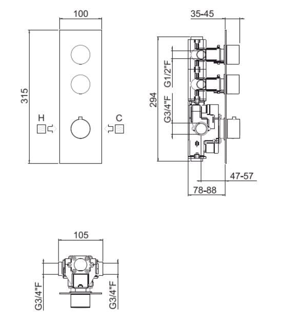 Встраиваемый термостатический смеситель для душа с пластиной CARIMALI ilTondo ARCH-00023907 - Вид №2
