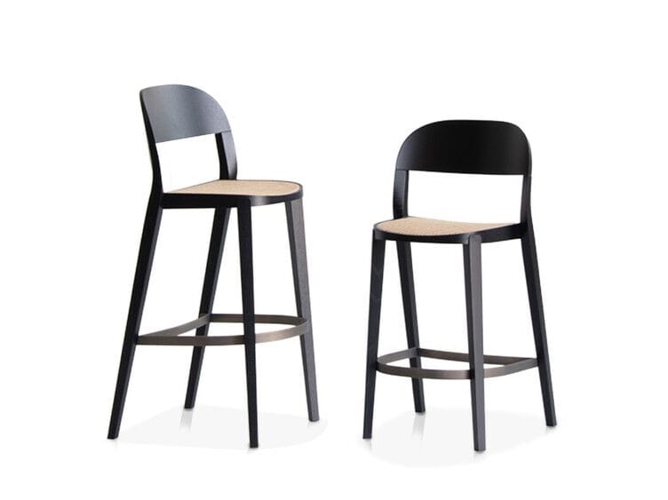 Высокий табурет из Венского ясеня и соломы со спинкой Potocco минимальная ARCH-00049293 - Вид №1