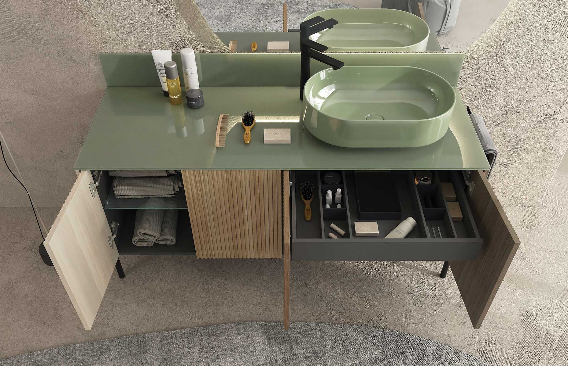 Деревянный одноместный напольный умывальник с дверцами LEGNOBAGNO Re-Stretch ARCH-00146568 - Вид №1