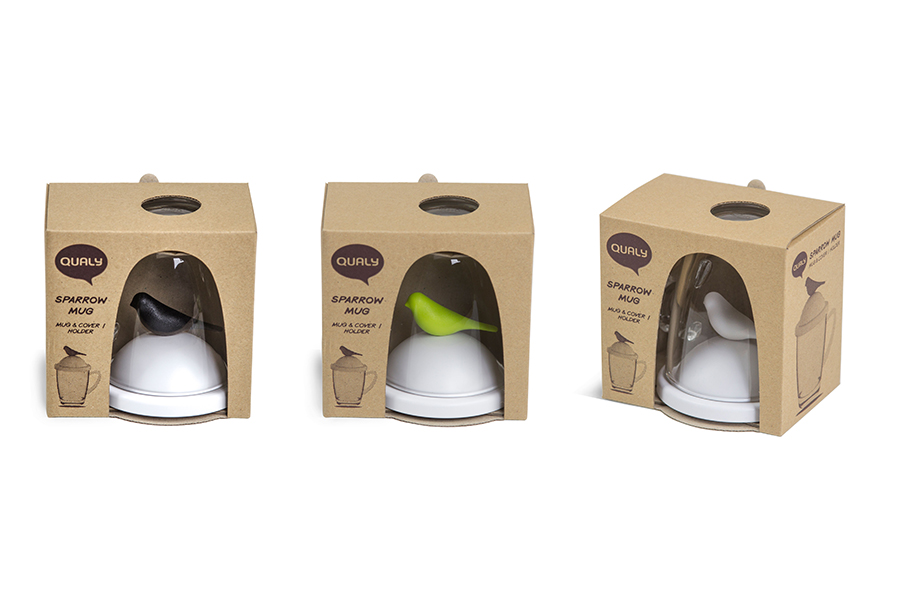 QL10300-WH-GN Чашка с крышкой sparrow, белая с зеленым Qualy  - Вид №6