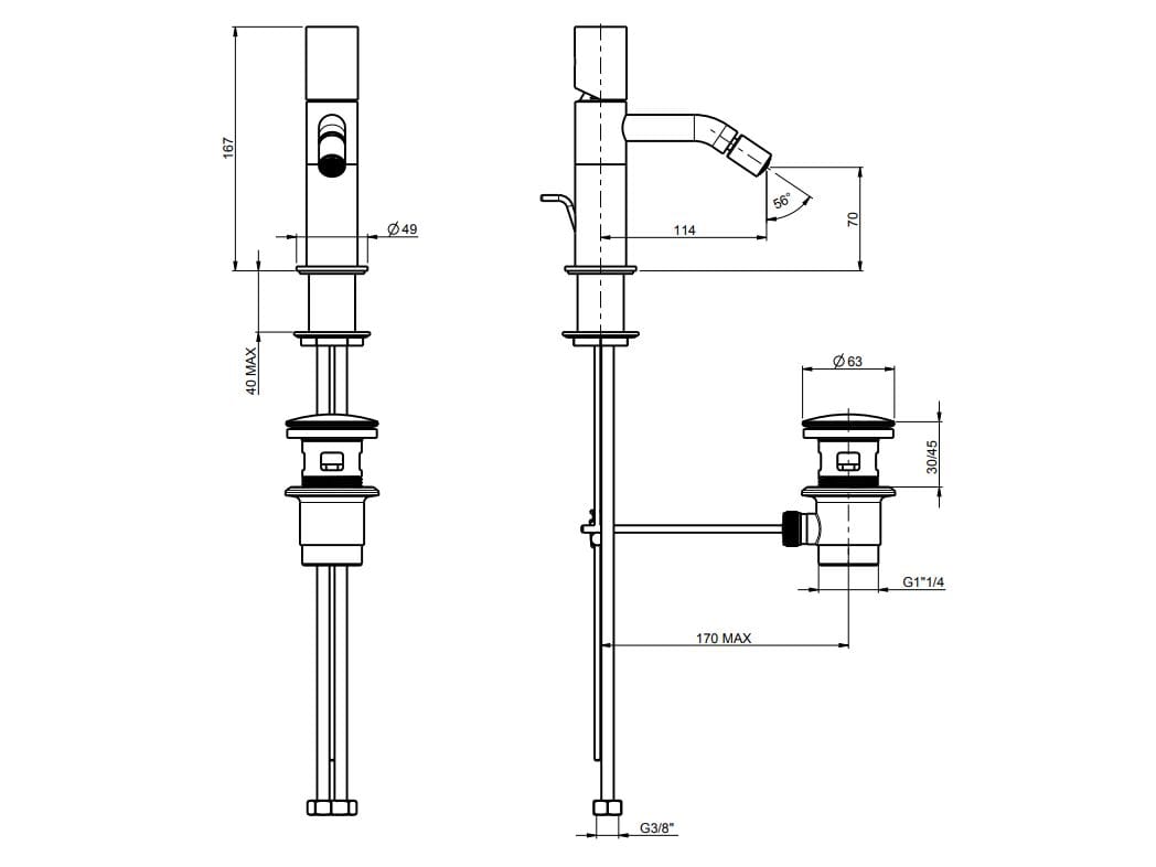 Смеситель для биде из нержавеющей стали с автоматическим сливом Rubinetterie Frattini Pepe XLS 316 ARCH-00115600 - Вид №4