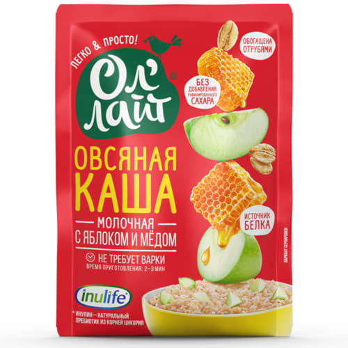Каша овсяная молочная с яблоком и мёдом Ол'Лайт 40 г Santreyd 13348 - Вид №1