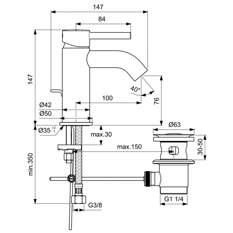 BC193XG Смеситель для раковины Ideal Standard CERALINE - Вид №15