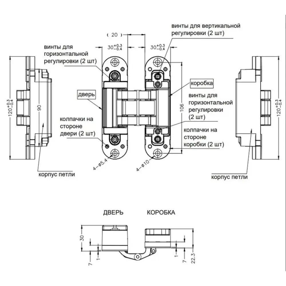 88906677 Петля дверная скрытая 120x30x30 мм ЦАМ цвет белый STLM-0894747 Santreyd  - Вид №5