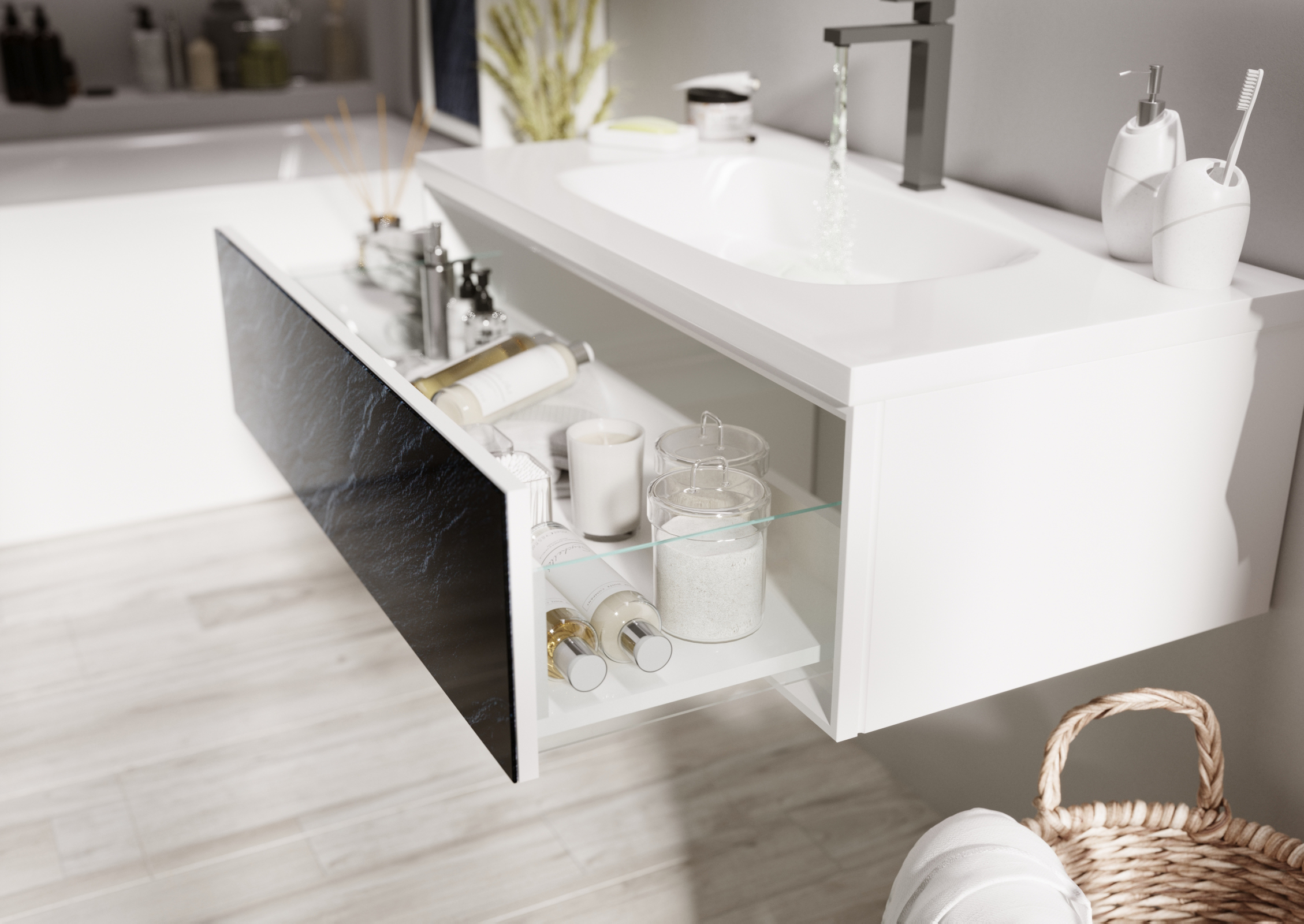 У72796 Тумба Milacco 100П 1в.я. Black stone (верх) 1 Marka  - Вид №2