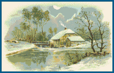 147х230кл Схема для вышивания цв. А3 ДК-330 "Домик у озера" Santreyd 