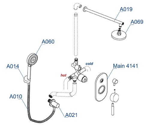 A16169 Встраиваемый комплект для душа с верхней душевой насадкой и лейкой WasserKRAFT  - Вид №2