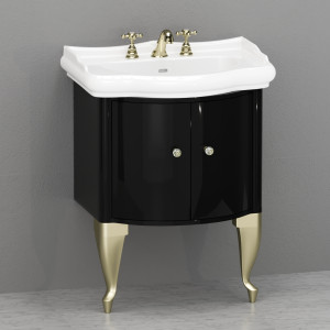 7361K4 Мебель лакированная чёрная глянцевая под умывальник 69 в комплекте с ногами золото и ручкой кристаллом с окантовкой Kerasan RETRO Италия