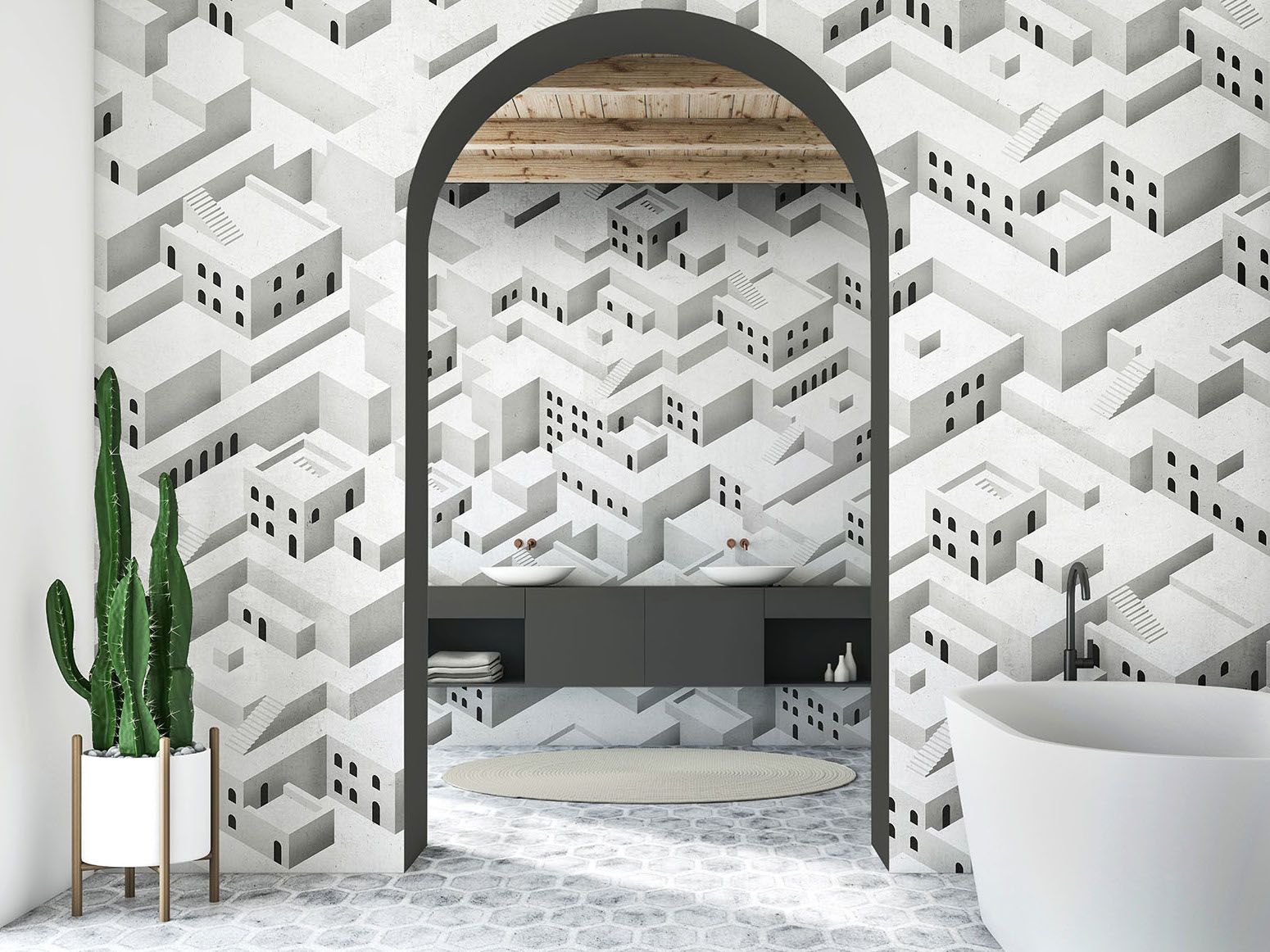 Геометрические обои ПВХ бесплатно, экологически чистые, моющиеся WallPepper SIGHT ARCH-00130698