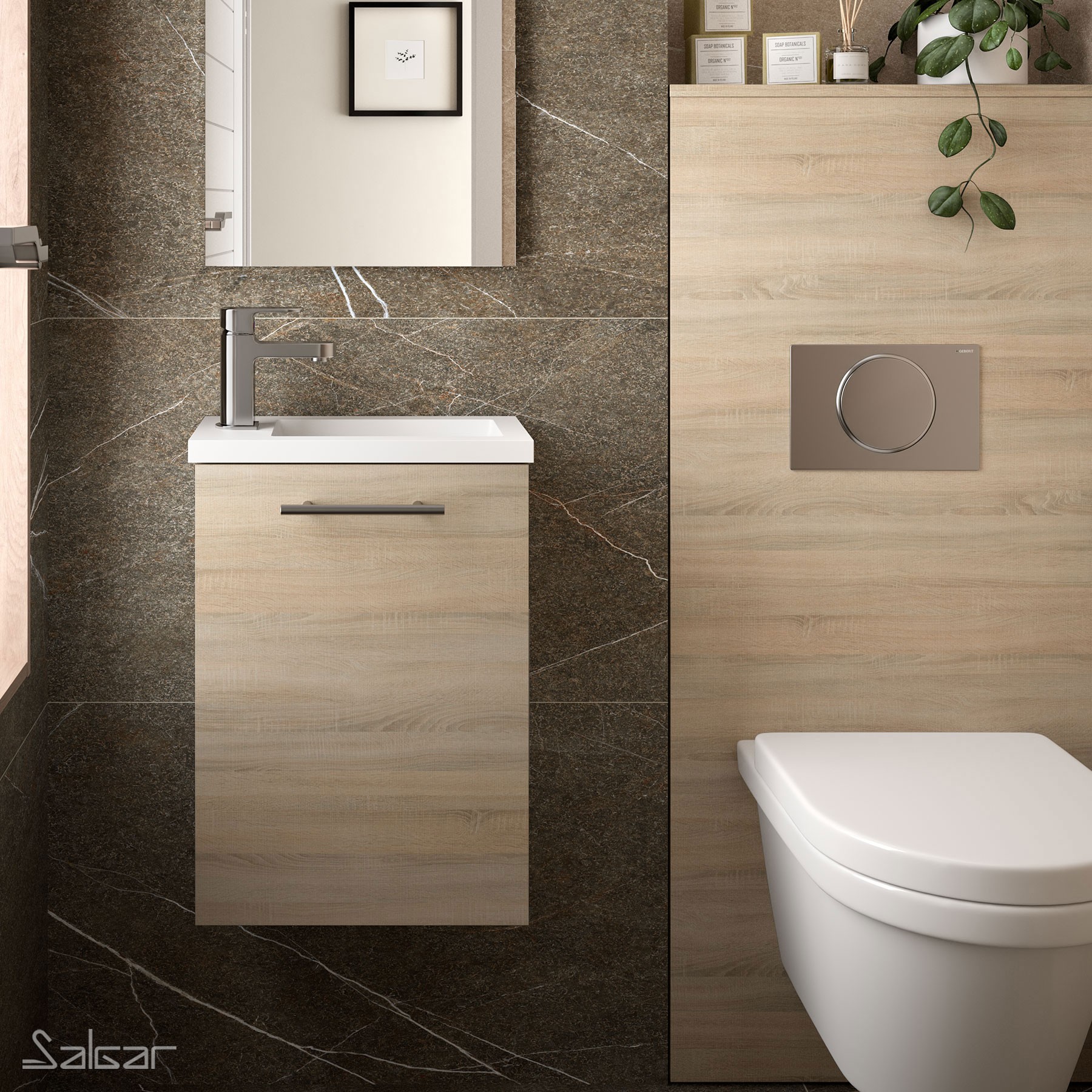 22899 SALGAR Мебель для умывальника MICRO 400 OAK CALEDONIA + Basin Дуб Каледония