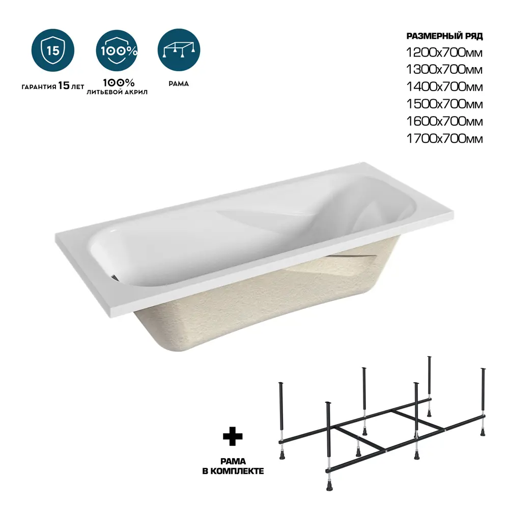 Ванна 100Acryl Luara акриловая 120x70 см ножки в комплекте STLM-2044646 - Вид №1