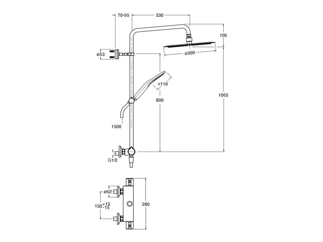 Термостатическая настенная душевая колонна с ручным душем CRISTINA Rubinetterie душевые колонны-Shower &amp ARCH-00138288 - Вид №1